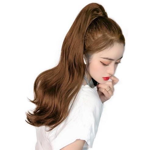 가발위드 긴머리 루즈 세발 집게형 포니테일, 골드브라운