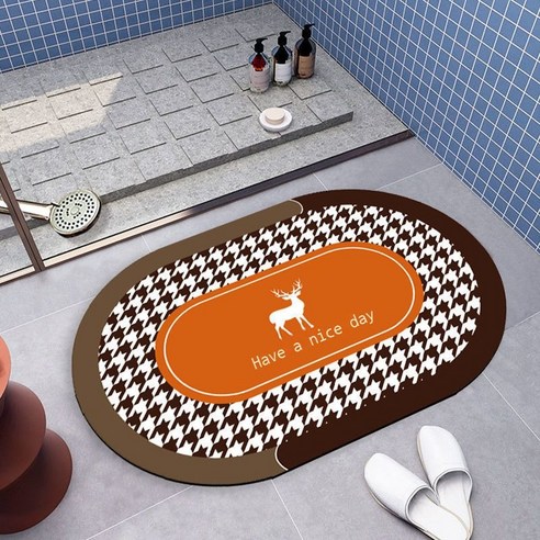 욕실 흡수성 바닥 매트 화장실 미끄럼 방지 발 매트 규조토 진흙 욕실 도어 매트 홈 욕실 카펫 도어 매트, 젖빛 - 당신과 함께 - 달콤한 오렌지 - 타원형, 40*60CM