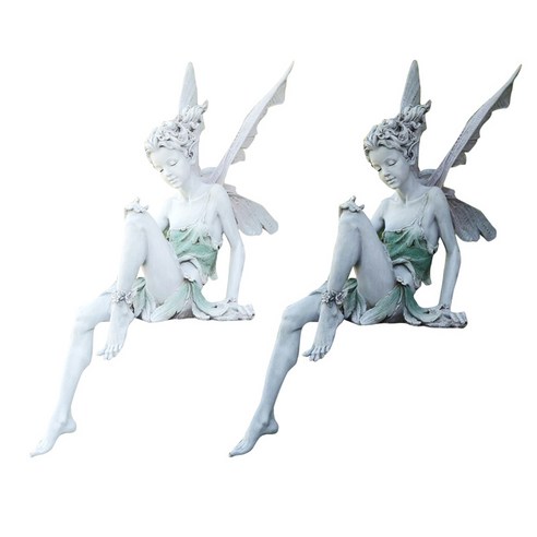 요정 동상 마당 난간 장식적인 작은 입상 베란다 천사 조각품 장신구, 하얀색, 다중, 수지