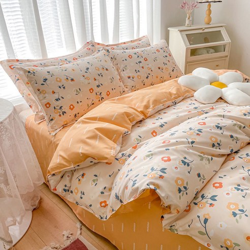 두꺼운 면 4 피스 침구 이불 커버 시트, 1.5 m 침대/이불 커버 150*200, E