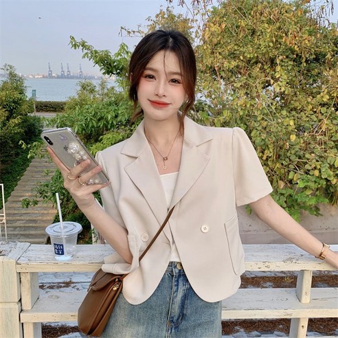 ANYOU 반소매 아우터 캐주얼 쇼트 정장 상의