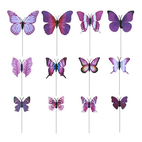 12x 화분 플라잉 나비 말뚝 날개 진동 마당 정원 장식, 보라색, 설명, 플라스틱