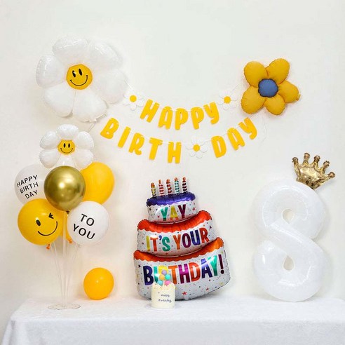 [피앤비유니티] 캐릭터무광데이지 생일케익풍선세트 스탠드형, 02-08)무광데이지생일풍선세트 8 옐로우, 1세트