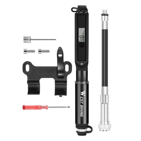 휴대용 미니 자전거 펌프 전자 디지털 기압계 160 PSI 경량 알루미늄 자전거 볼 MTB 액세서리 포함 마운트 키트 BMX, 검은 색, 13.5cm, 알루미늄 합금