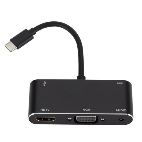 4K HDMI 및 1080P VGA 출력이 있는 USB-C 멀티 포트 허브 USB 3.0 PC 스마트폰과 호환되는 C형 충전 어댑터, 블랙, {"사이즈":"15x8x1.5cm"}, {"수건소재":"합금"}