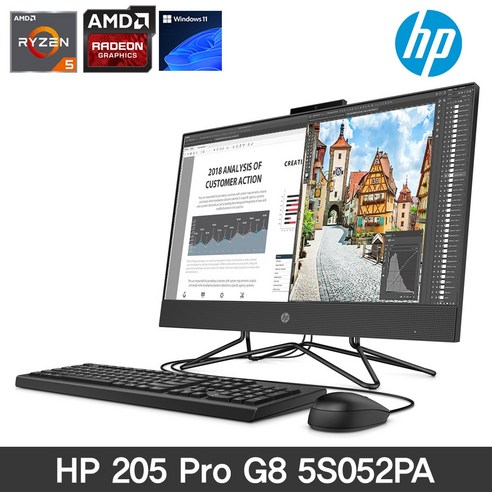 HP 205 Pro G8 24 AIO 5S052PA 키보드셋트증정 / hp일체형PC /AMD 5500U/8G/512G/24형 일체형/윈도우11, 총 16G, 장착안함