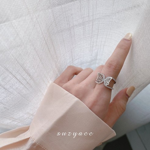 초선 나비 반지 여자 한국 동대문 마이크로 다이아몬드 프랑스식 우아한 검지 반지
