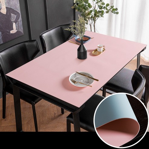 [제이지하우스] 방수 가죽 식탁보 테이블보, 핑크 + 스카이블루, 60x120cm