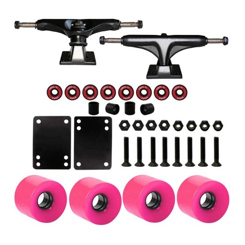 스케이트보드 트럭 스케이트보드 휠 51mm 스케이트보드 베어링 ABEC-11 스케이트보드 도구 스케이트보드 패드, 알루미늄 합금, 분홍