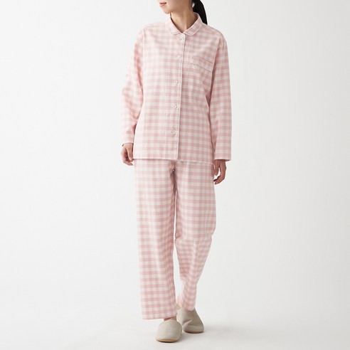무인양품 MUJI 여성 사이드 심리스 플란넬 파자마 체크 FDA24ZZZ