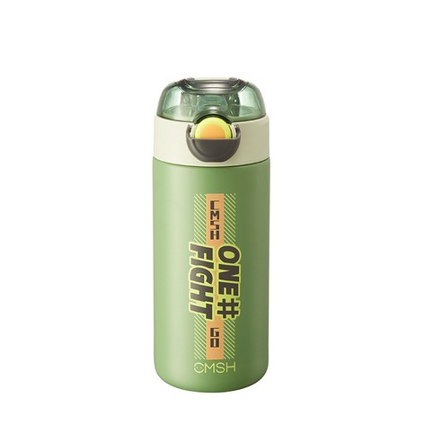 딸기 생활 신형 창의탄 덮개 빨대컵 휴대용 스테인리스강 물컵, 초록색, 340ml