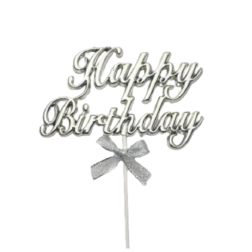 happy birthday 케이크 데코픽 생일파티 촬영 소품, 1개, 실버