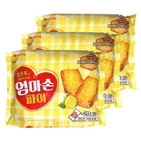 (60p) 엄마손파이762g 어린이집 학교 유치원 교회 사무실 탕비실 대용량 간식 과자, 254g, 3개