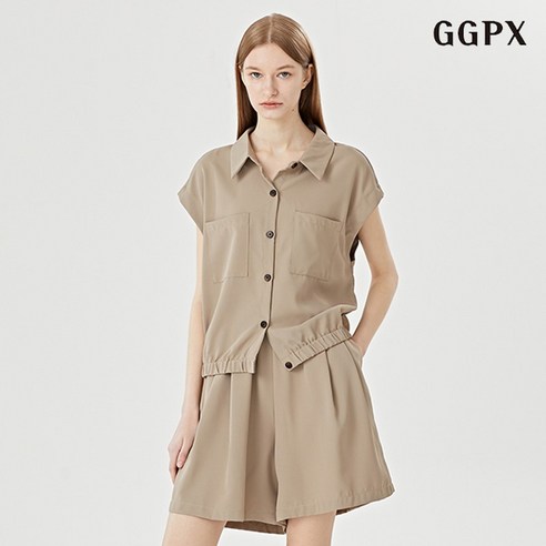 GGPX 카라넥 포켓 블라우스 하프 팬츠 셋업 (GOAOW036D)
