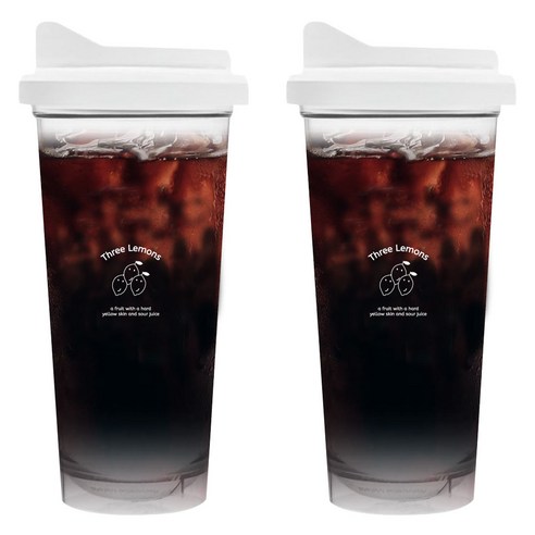 Three Lemons 리유저블 텀블러 컵 2개, 화이트 화이트, 591ml
