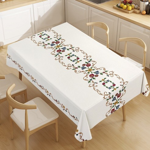 뷔이위이 식탁보 PVC 방수식탁보 고급 테이블보 식탁커버, 140*220cm, 아이보리