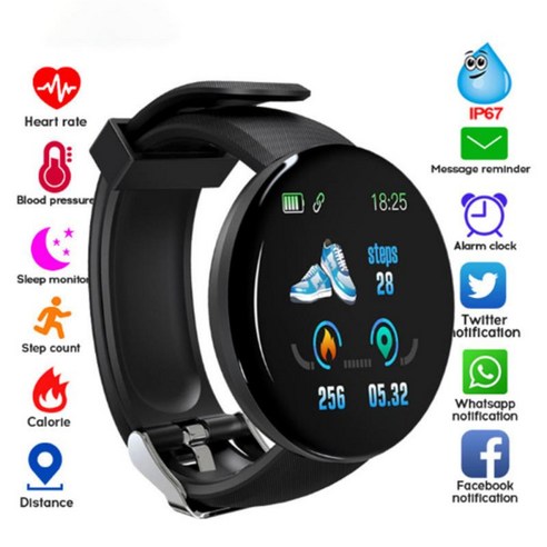[FNJ] D18s 스마트 시계 라운드 혈압 심박수 모니터 피트니스 트래커 Smartwatch 안드로이드 Ios 남자 패션 전자 시계