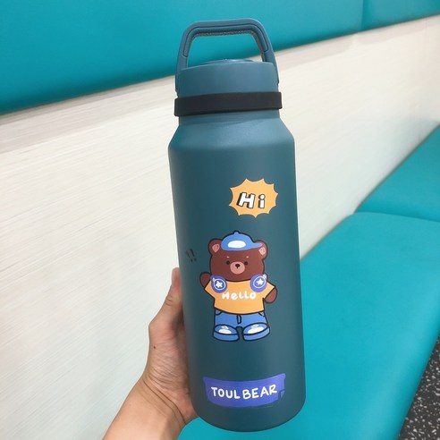 ZZJJC 대용량 텀블러 여고 비주얼 물컵 스테인리스 스틸 남성 휴대용 아웃도어 주전자 1400mL, 푸른 색