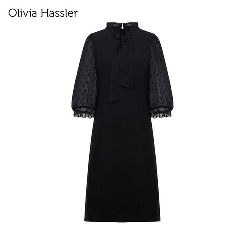 [올리비아하슬러] 소매 시스루 포인트 롱 원피스_OHCFOP102