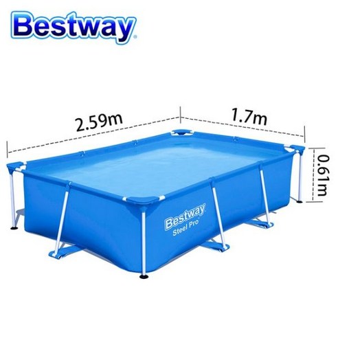 Bestway 스틸 프로 프레임 수영장 쉬운 설정 지상 야외 물 탱크 가족 고온 여름 크기 2.6M 2.1M 3M, 56403(2.59M), 1개