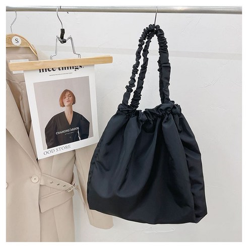 YAPOGI 여성 가방 YAPOGI 새로운 예술적 Drawstring Drawstring 어깨 가방 간단한 캐주얼 대용량 나일론 양동이 가방 YAPOGI