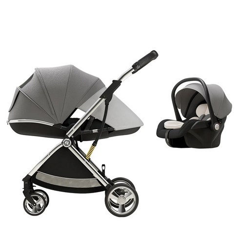 신생아용 계란 모양 좌석 유모차 고급스러운 리클라인 컴팩트 사이즈 in, Grey with carseat