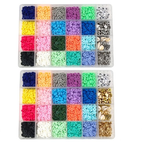 4275pcs 라운드 클레이 비즈 6mm Diy 공예 24 혼합 색상 클레이 스페이서 실버+4275pcs 라운드 클레이 비즈 6mm Diy 공예 24