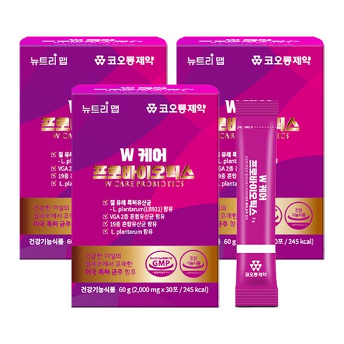 코오롱제약 W케어 프로바이오틱스 질 유래 특허유산균 여성유산균 2000mg