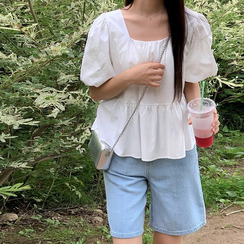 !초특가! 바잉몰 여성 오래가자 스퀘어넥 프릴 리본 벌룬 반팔 블라우스 -3color