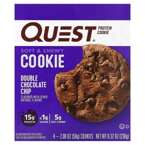 퀘스트뉴트리션 프로틴 쿠키 Double 초코칩 4팩 2.08 oz (59g) 각, 4정, 1개