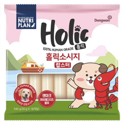 뉴트리플랜 동원 홀릭 소시지 랍스터 강아지 간식 18p, 혼합맛(어육 / 랍스터 / 치즈), 540g, 1개