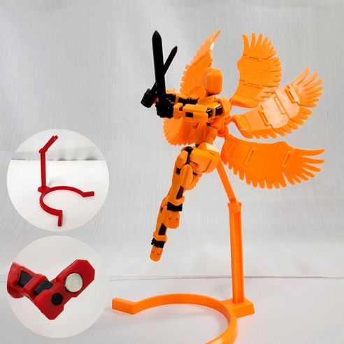 [착착붙는] 아느캐 DIY 3D 날개달린 관절피규어 액션피규어 조립블록, 오렌지, 1개