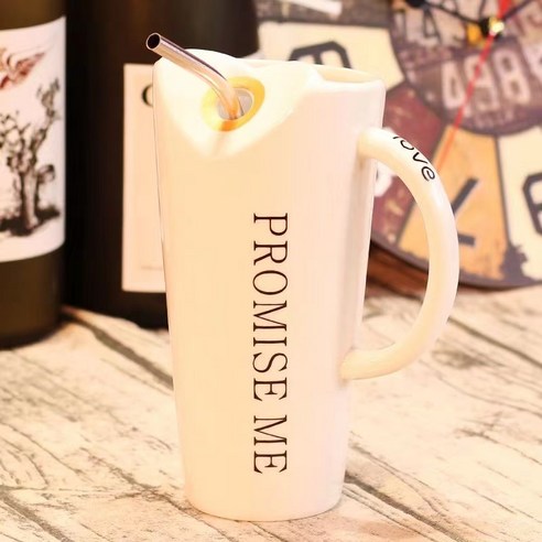 편리하고 럭셔리 커피 컵 머그컵 빨대를 달다 500ml, 화이트