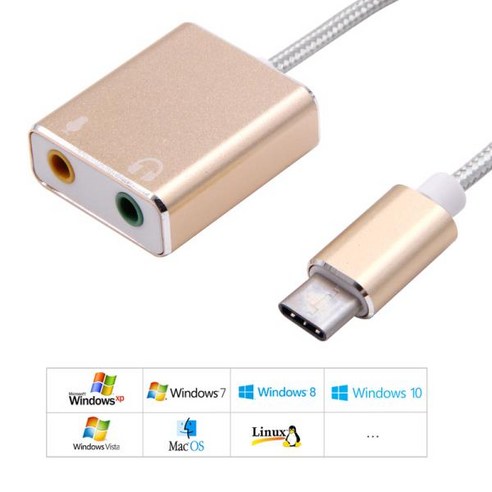 외장 사운드 카드 어댑터 노트북 맥북 PC용 AUX 이어폰 마이크 듀얼 3.5mm 잭 USB C에서 3.5mm 카드, 01 실버_01 CHINA