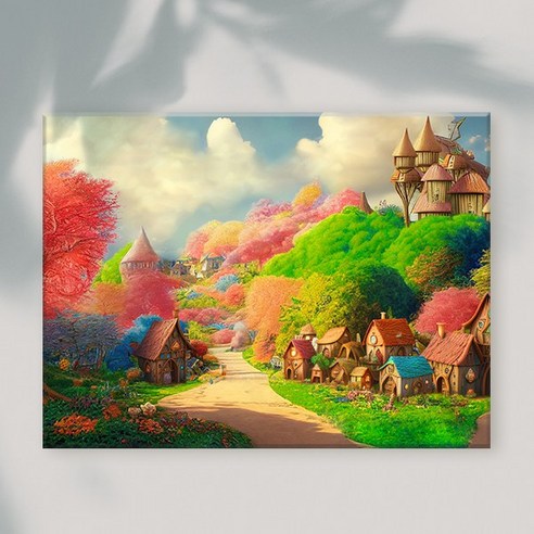 오로라데코덴 캔버스형 보석십자수 40x50cm, MK064 풍경 컬러풀 나무 마을