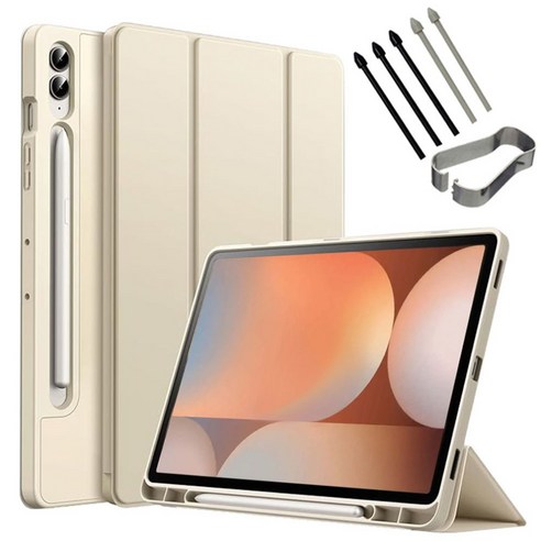 갤럭시탭S10 플러스 울트라 북커버 케이스 S펜슬 수납 S10+ Ultra 삼성 케이스나라, 아이보리, 1개