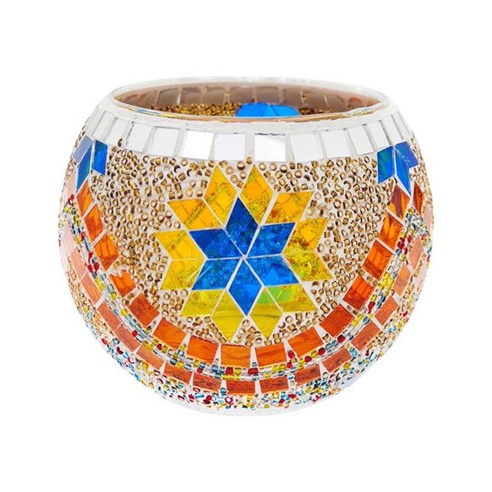 결혼식을 위한 모자이크 유리 촛대 Tealight 촛대, 옐로우 오렌지