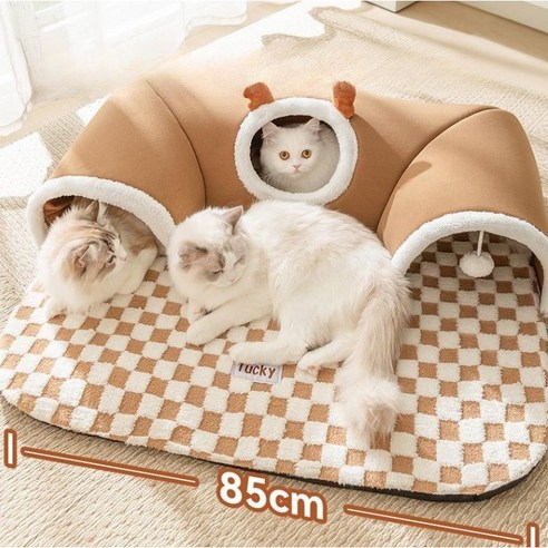 고양이 숨숨 터널 매트 하우스 업그레이드형, 1개, 브라운