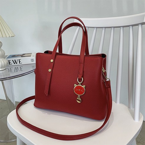 KORELAN 대용량 가방 트렌드 레트로 소프트 숄더 가방 빨간색 신부 가방 가을 겨울 숄더 통근 가방