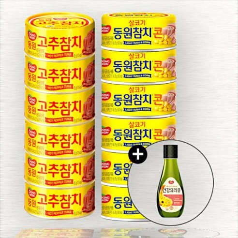 동원에프앤비 고추참치 85g x6캔 + 콘참치 x 6캔 (증정품) 건강요리유 500ml, 고추참치 85g x6캔 + 콘참치 85g x 6캔 +, 6개