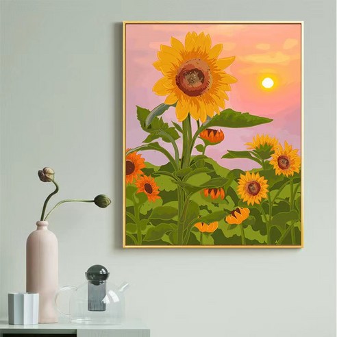 Solvregn DIY 명화그리기 모네 그리기 40cm X 50cm, 해바라기와 석양