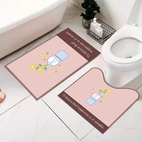 부드러운 규조 진흙 변기 바닥 깔개 u형 방수 발판 화장실 욕실 흡수 미끄럼 방지 깔개 현대 심플한 깔개, 50*60cm 변기 U자형 발판【단일 포장】, 작은 꽃