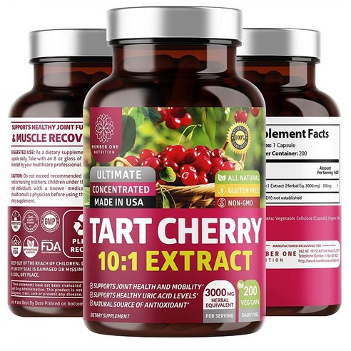 넘버원 타트체리 10대1추출 3000mg 200캡슐 1통 Number One Nutrition Tart Cherry Extract, 1개