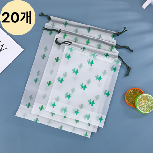 가온루트 반투명 복조리 선물 포장 봉투 구디백 포장지 비닐 파우치 20p, 20개, 선인장