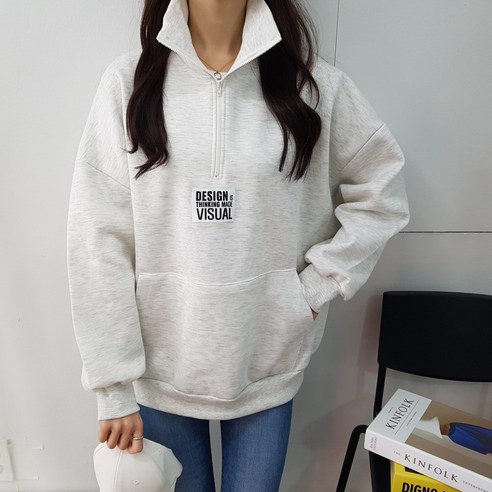 추천제품 상상그이상 여성용 국내제작 기모안감 오버핏 반집업 맨투맨 패치레터링 포인트 하이넥 아노락 겨울 긴팔티 컬러가 예쁜 집업 티셔츠 소개
