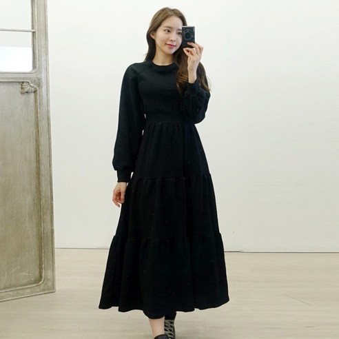이힝 겨울 캉캉 밴딩 나그랑 a라인 기모 롱원피스