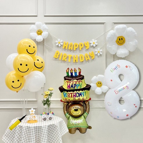 연지마켓 데이지 곰돌이 생일 파티 숫자 풍선 가랜드 세트, 8, 1세트, 베어 옐로우B 8