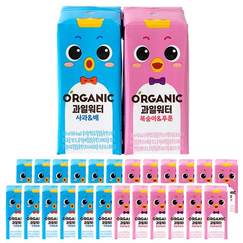 롯데칠성음료 오가닉 과일워터 2가지맛 각12개씩 200ml x 24팩, 1세트