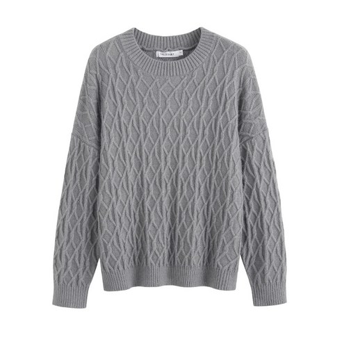 가을 겨울 패션 케이블 니트 코트 캐시미어 셔츠 여자 루즈핏 라운드 넥 니트 스웨터