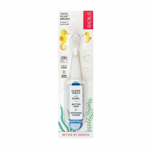 래디어스 RADIUS 토츠 플러스 칫솔 BPA 프리 치아와 잇몸에 건강한 3세 이상 - 모듬 3개 팩 471149, 화이트/사파이어_1 Count (Pack of 1), 화이트/사파이어_1 Count (Pack of 1)